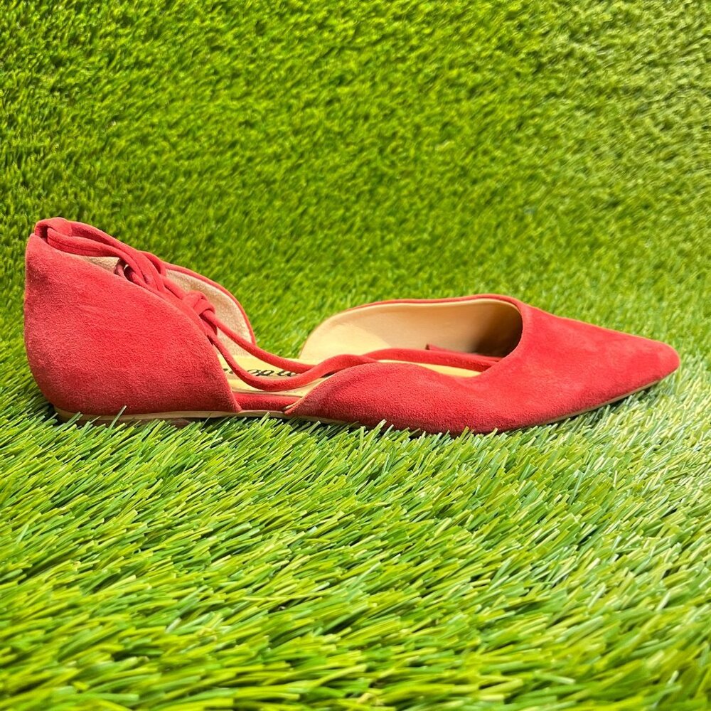 Free People Noelle Womens Size 8 Red Casual Classic Suede Ankle Wrap Flats Shoes